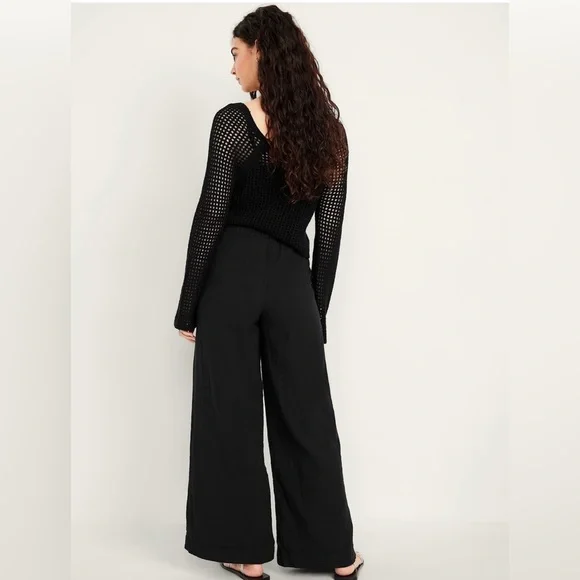 NWT! Old Navy Black High-Waisted Crinkle Gauze Super Wide-Leg Pants - Multiple - Picture 3 of 9